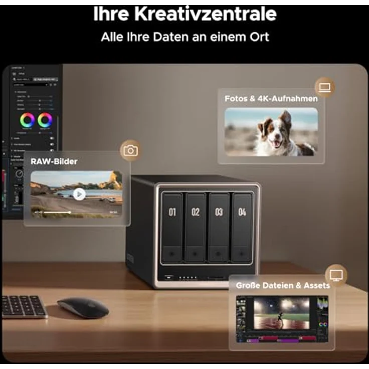 UGREEN NASync DXP4800 GT 4-Bay Desktop NAS, AMD Ryzen R2514, Dual 10GbE, 8GB DDR4 RAM (erweiterbar bis 64GB), ECC-Support, U.2 & M.2 Slots, diskless für Creator, Teams & Zuhause – Bild 5