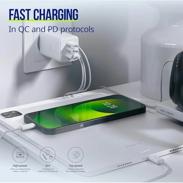 FOREVER Allity Netzladegerät GaN PD QC ATC-01-65WACC 2x USB-C + 1x USB-A 65W weiß, Leistung 65W, 3 Anschlüsse (2x USB-C, 1x USB-A) – Bild 2
