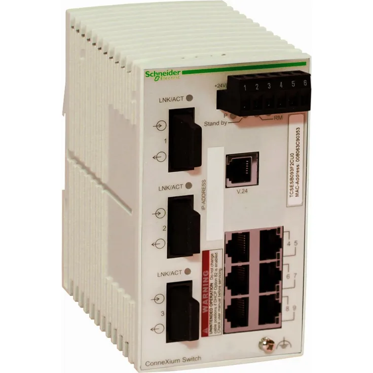 Schneider Electric ConneXium Basic Managed Switch, 9 Ports (6x RJ45 10/100 Mbit/s, 3x SFP für Glasfaser) für industrielle Anwendungen
