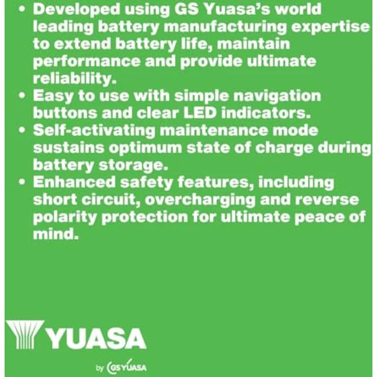 Yuasa Bleiakku-Ladegerät YCXL12, 12V mit max. 12A Ladestrom, neunstufiger Ladeprozess, für Blei-Säure- und Lithium-Batterien, mehrstufiger Schutz und Eco-Modus – Bild 5
