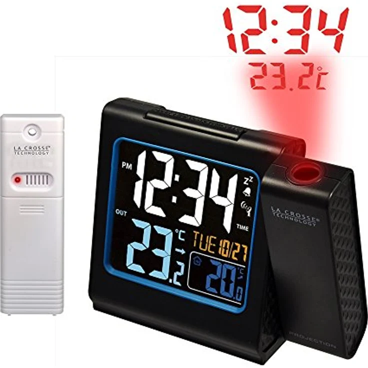 La Crosse Technology WT552-BLA Funkwecker, mit Projektion in Rot, farbiges LCD-Display, Innen- und Außentemperatur, Schwarz – Bild 4