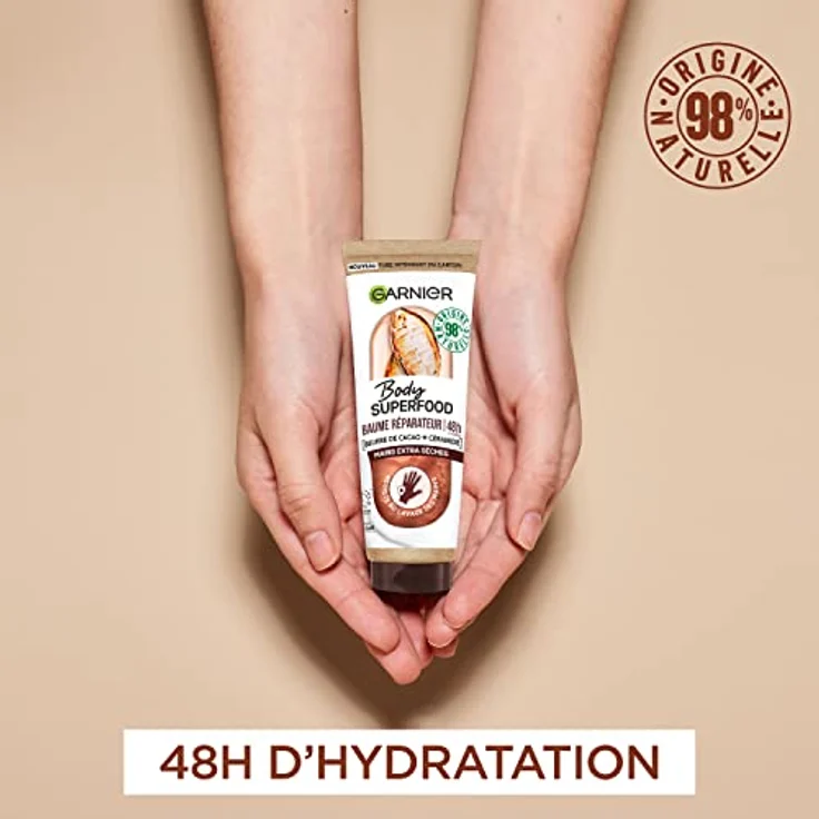 Garnier Body Superfood Handcreme - 48h Feuchtigkeit, Kakaobutter & Ceramid, 98% natürlichen Ursprungs, Vegan & Cruelty Free - für extra trockene Hände, 75 ml – Bild 2