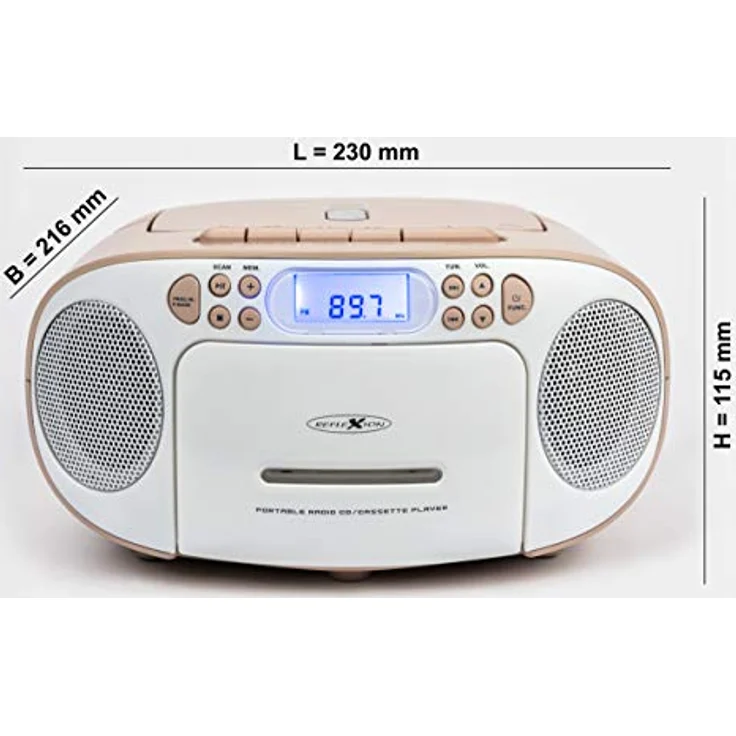 Reflexion CD-Player mit Kassette und Radio für Netz- und Batteriebetrieb (PLL UKW-Radio, LCD-Display, AUX-Eingang, Kopfhörer-Anschluss), weiß/rosa – Bild 3