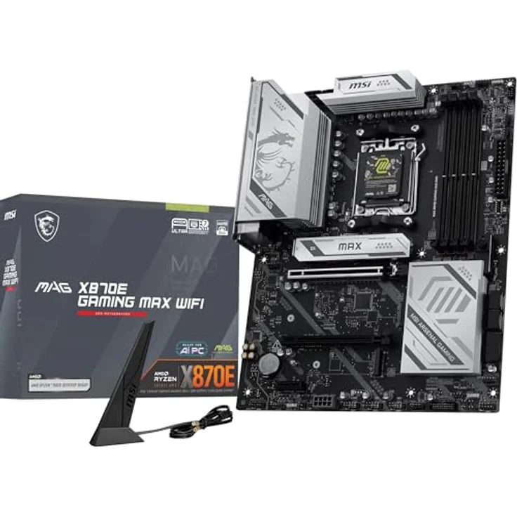 MSI MAG X870E Gaming MAX WiFi Mainboard, ATX - Unterstützung für AMD Ryzen 9000/8000/7000, DDR5 bis 8200+ MT/s OC, PCIe 5.0, M.2 Gen5, Wi-Fi 7, 5G LAN – Bild 1