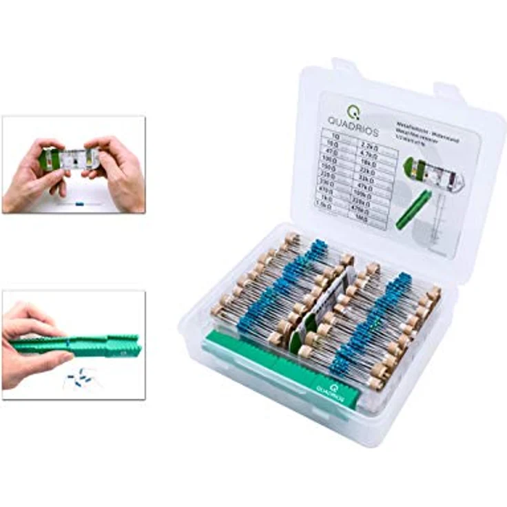 QUADRIOS GmbH Widerstands Sortiment Set Box Metallschicht-Widerstände bedrahtet 1Ohm - 1M Ohm Sortimentskasten 20 Standardwerte E24 je 20 St (1000 Teile, 0,5 W, Toleranz: 1%) 1811P029 1000 Stück – Bild 1