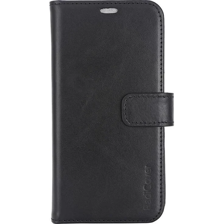 Radicover 2in1 Smartphone Hülle für iPhone 16 Pro, Schwarzes Leder, Anti-Radiation & RFID-Schutz, 3 Kartenfächer, abnehmbare Magnetabdeckung