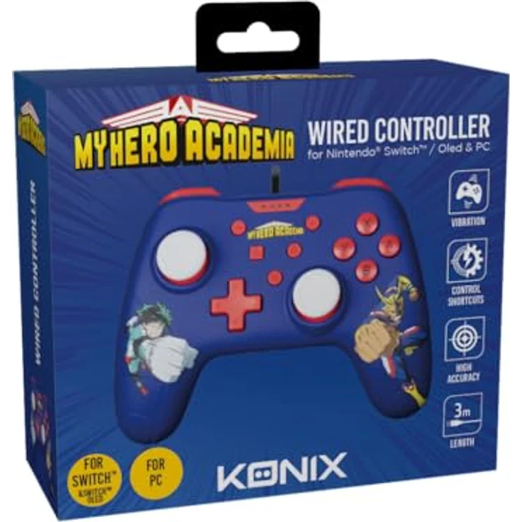 Konix My Hero Academia Wired Controller, Gamepad mit 3 m Kabel und Vibrationsfunktion für Nintendo Switch, Switch 2 und PC, Blau – Bild 5