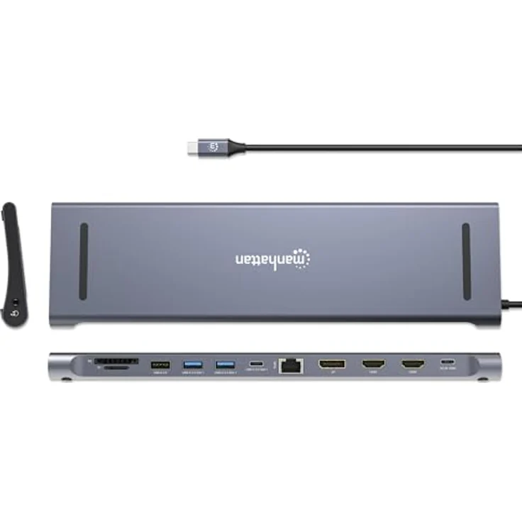 Manhattan Dockingstation 12-in-1 4K 1xHDMI 2xDP 3xUSB-A, USB-Hub mit 4K@60Hz Auflösung, Gigabit Ethernet-Port, schwarz – Bild 3