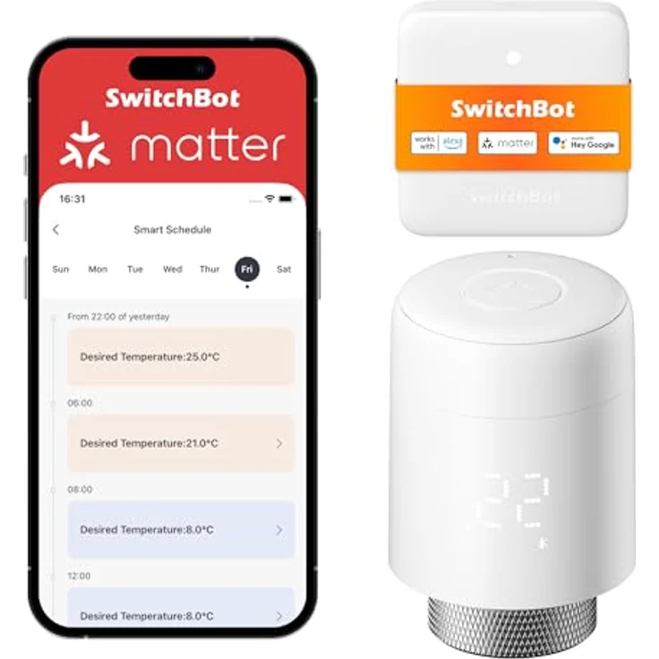 SwitchBot Smart Heizkörperthermostat Matter Combo, Bluetooth-Thermostat mit App-Steuerung, Heizplänen & Energiesparfunktion, kompatibel mit Alexa und Apple Home – Bild 1