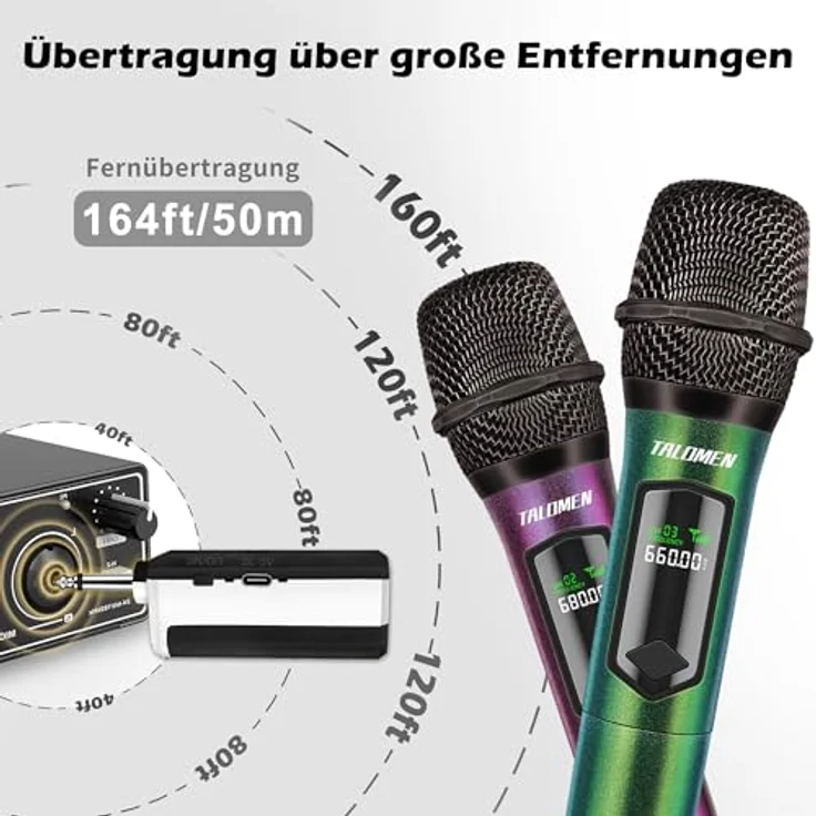 talomen Professionelles kabelloses Quad-Mikrofonsystem K604, 2,4 GHz, dynamisches Karaoke-Mikrofon, wiederaufladbar, Silber, Schwarz, Grün, Violett – Bild 5