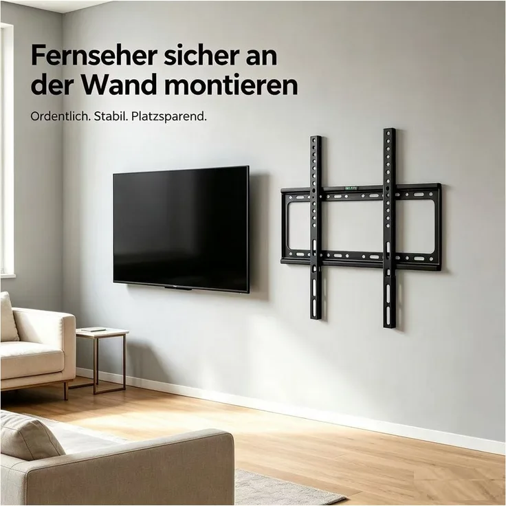 Fine Life Pro TV-Deckenhalterung, universelle TV-Wandhalterung aus kaltgewalztem Stahl, 50 kg Tragfähigkeit, 25 mm Wandabstand, inkl. Wasserwaage