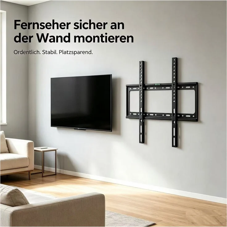 Fine Life Pro TV-Deckenhalterung, universelle TV-Wandhalterung aus kaltgewalztem Stahl, 50 kg Tragfähigkeit, 25 mm Wandabstand, inkl. Wasserwaage
