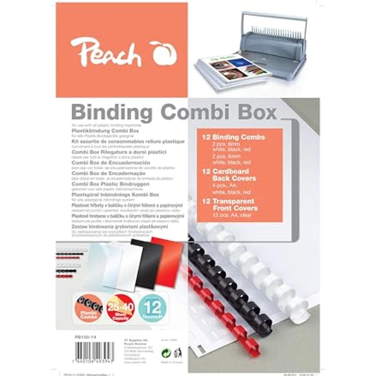 Peach PB100-14 Plastikbindeset für 12 Dokumente, DIN A4, 36-teilig, farbig assortiert – Bild 3