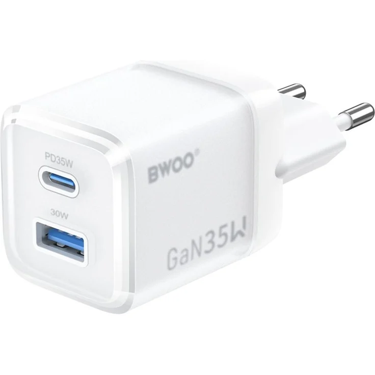 BWOO GaN-Wandladegerät CDA222, schnelles 35W Ladegerät mit 1 x USB-A und 1 x USB-C, weiß