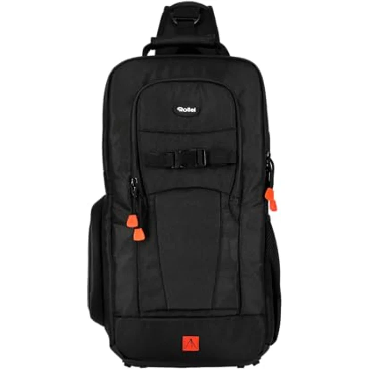Rollei Fotoliner Ocean Slingbag: Crosspack-Kamerarucksack aus 45 PET-Flaschen, inkl. Regenschutz, schwarz – Bild 1