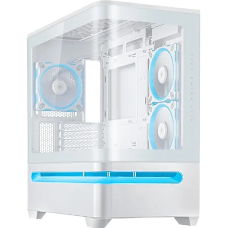 ASUS Prime AP202 ARGB (weiß), mATX PC-Gehäuse mit gehärtetem gebogenem Glas, unterstützt Grafikkarten bis 420 mm, 360 mm lange Heizkörper, 3 vorinstallierte ARGB-Lüfter