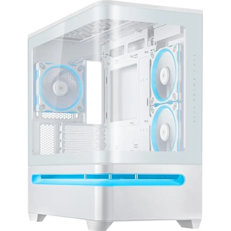 ASUS Prime AP202 ARGB (weiß), mATX PC-Gehäuse mit gehärtetem gebogenem Glas, unterstützt Grafikkarten bis 420 mm, 360 mm lange Heizkörper, 3 vorinstallierte ARGB-Lüfter – Bild 1