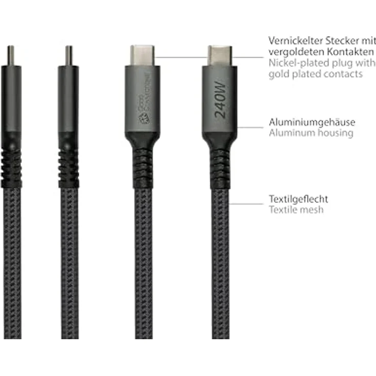 Good Connections USB 2.0 Lade- und Datenkabel (240W), USB-C™ Stecker an USB-C™ Stecker, anthrazit, 0,5m - Hochleistungs Lade- und Datenkabel mit 240W Ultra-Schnellladen – Bild 4