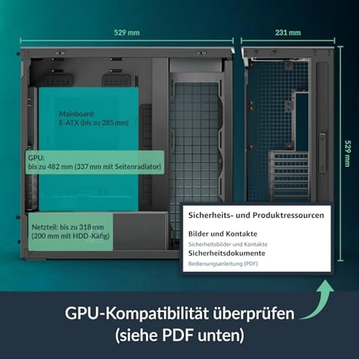 Arctic Cooling ACPCC00019A Black Mirror, ATX PC-Gehäuse mit Sichtfenster, Schwarz, inkl. vorinstalliertem Netzteil und Platz für bis zu 5 Lüfter – Bild 6