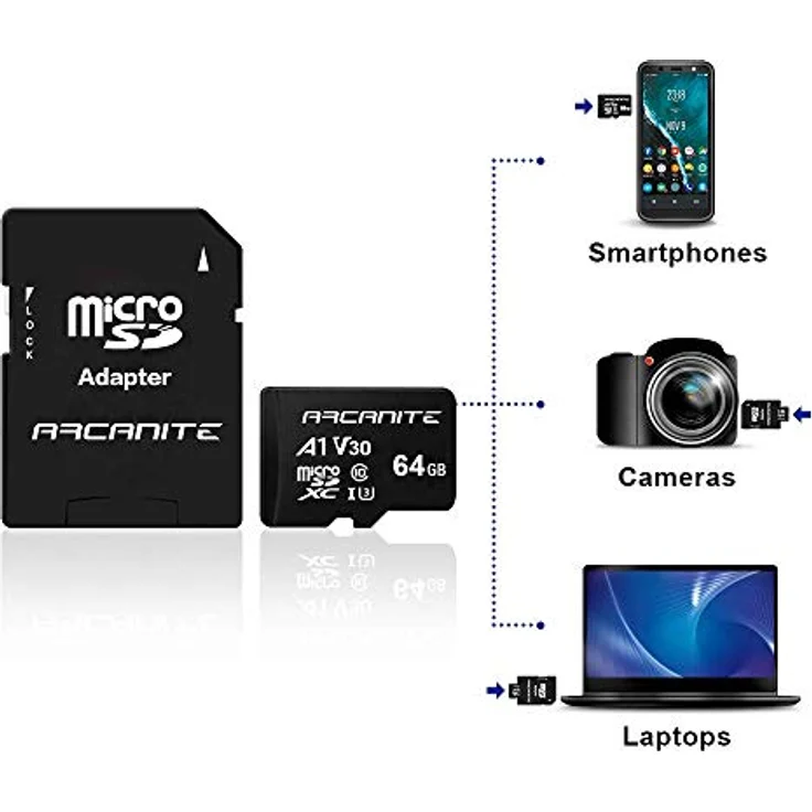 ARCANITE 64 GB microSDXC-Speicherkarte mit Adapter - UHS-I U3, A1, V30, 4K, C10, microSD, Lesegeschwindigkeiten von bis zu 90 MB-s. – Bild 4