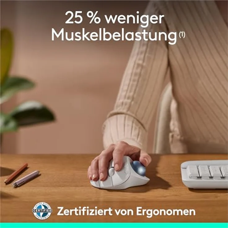 Logitech ERGO M575S kabellose Trackball-Maus, ergonomische Maus mit Daumensteuerung und Bluetooth, für PC/Mac - Weiß – Bild 4