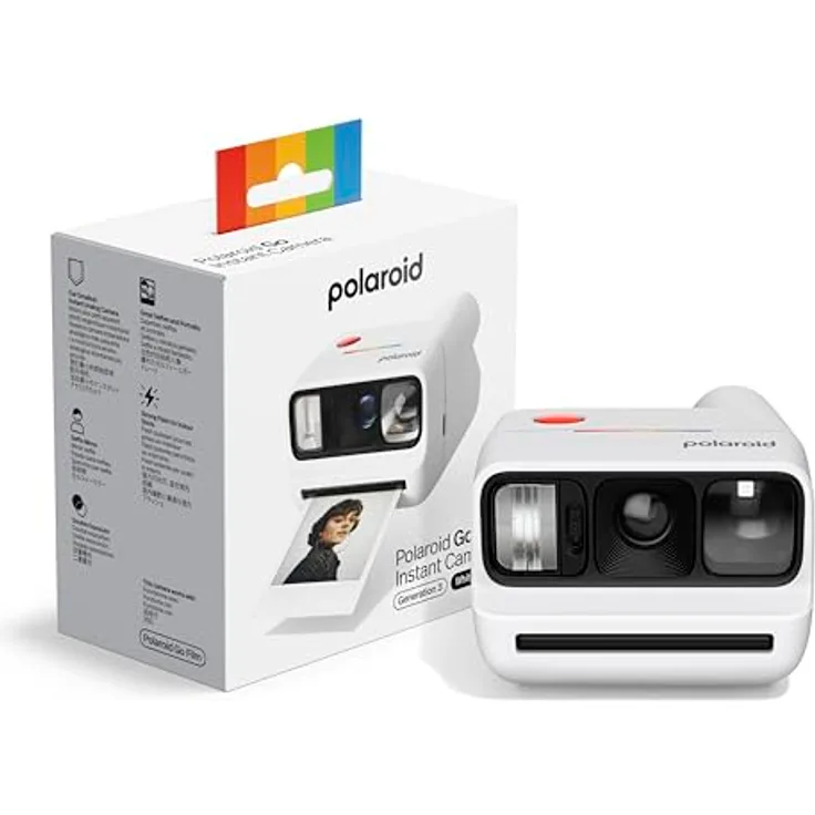 Polaroid Go Generation 3, Mini Instant Film Kamera mit Selfiespiegel und Blitz, weiß, nur kompatibel mit Go Film