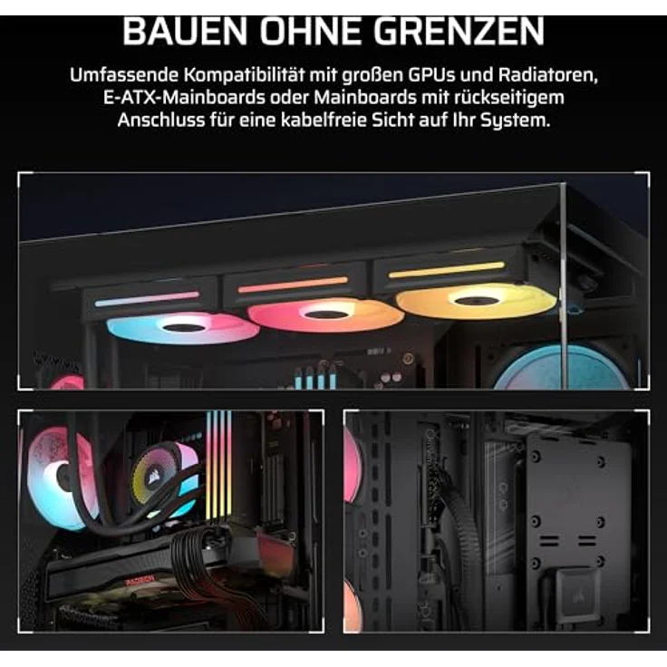 Corsair 3500X LX-R RGB iCUE LINK Mid-Tower-PC-Gehäuse – 3 x vorinstallierte LX120-R RGB-Lüfter, iCUE LINK System Hub, GPU-Anti-Sag-Arm, Platz für bis zu 10 x 120-mm-Lüfter – Schwarz – Bild 4