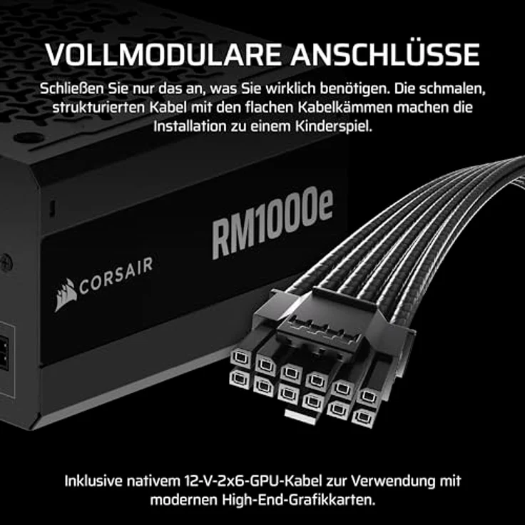 Corsair RM1000e (2025) Fully Modular Low-Noise ATX Power Supply - ATX 3.1 & PCIe 5.1 Compliant, Cybenetics Gold Efficiency, 105°C-Rated Capacitors, Modern Standby Mode, Black – Bild 4