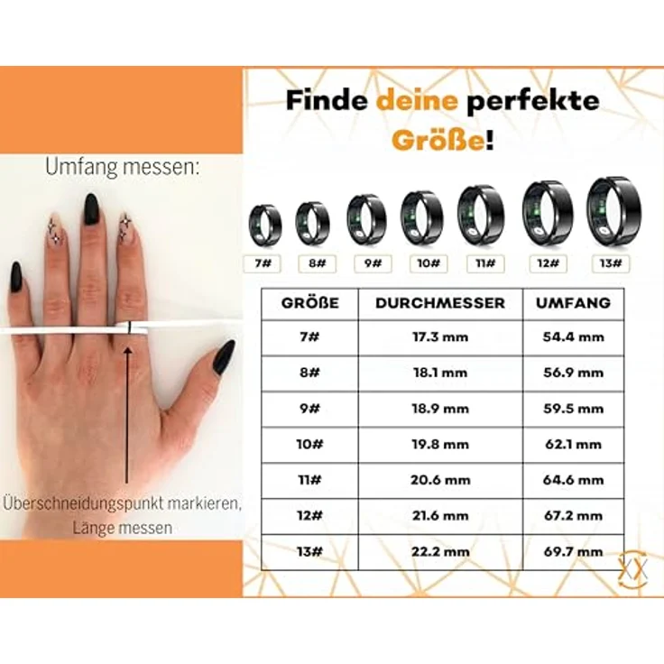 Beafon Smart Ring SR6, Fitnesstracker mit Bluetooth 5.1, Edelstahl, Größe 11, Silber – Bild 7