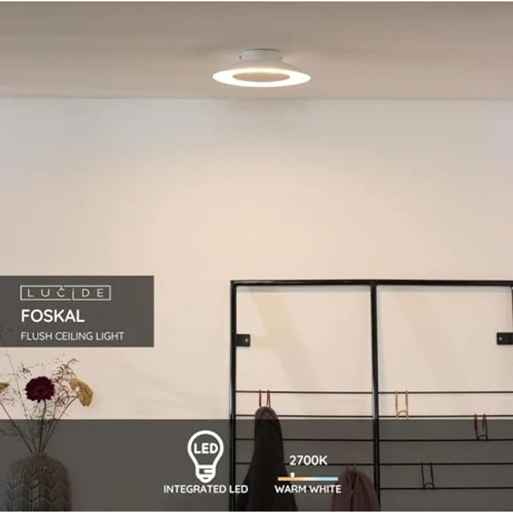LUCIDE FOSKAL Deckenleuchte Ø 21,5 cm LED 1x6W 2700K Weiß - Smarte Deckenbeleuchtung mit warmweißem Licht – Bild 3