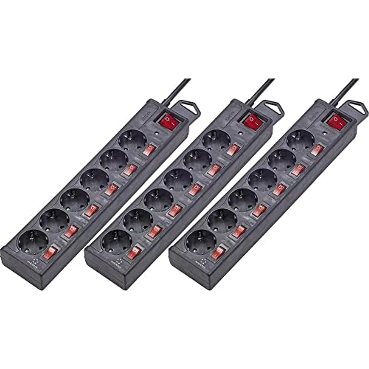 Renkforce Überspannungsschutz-Steckdosenleiste 6fach Schwarz 3er Set (1.50 m)