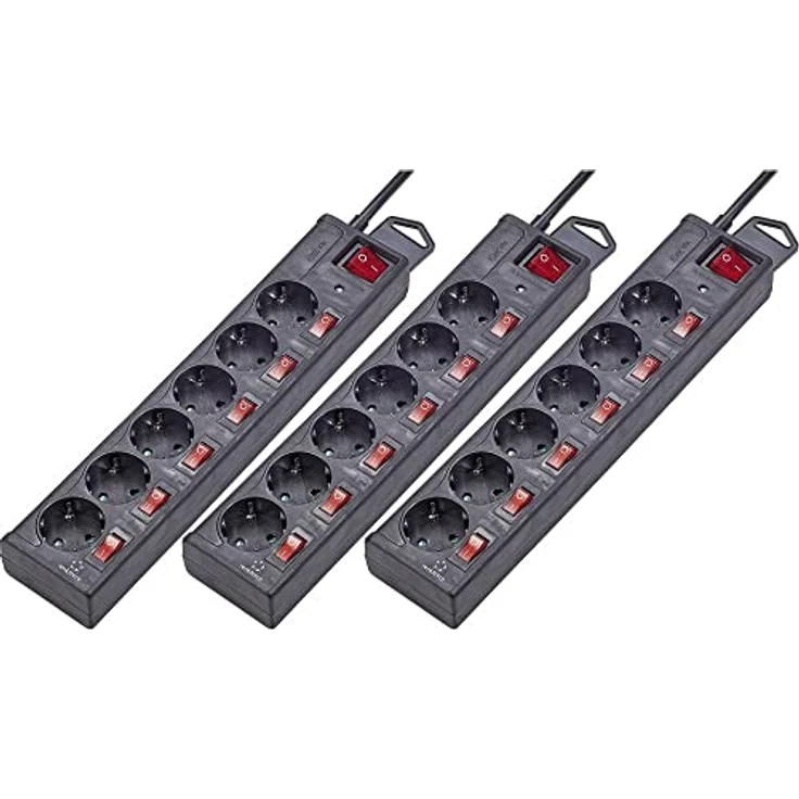 Renkforce Überspannungsschutz-Steckdosenleiste 6fach Schwarz 3er Set (1.50 m) – Bild 1