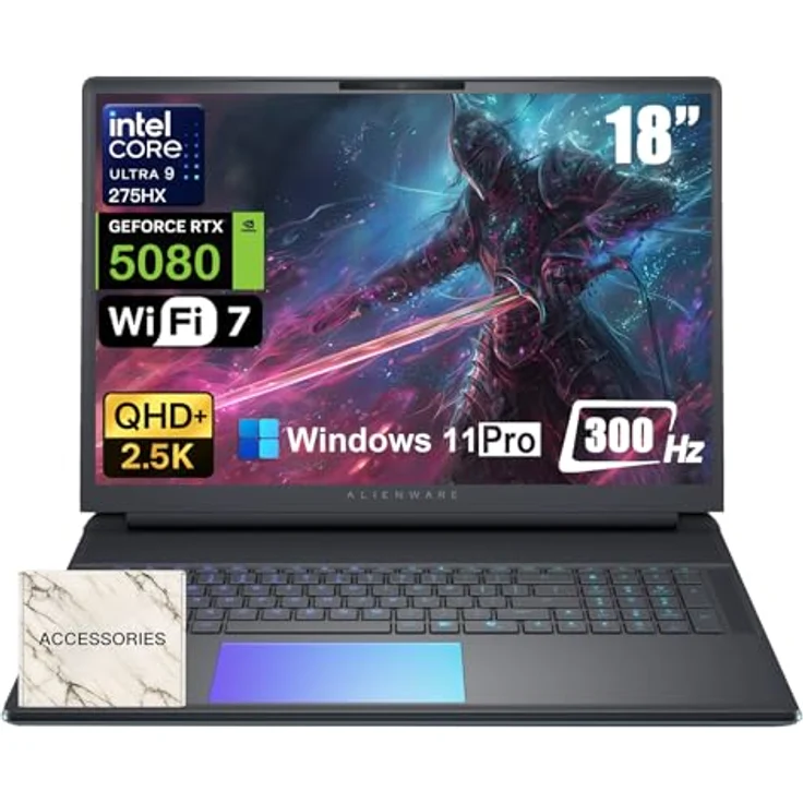 Alienware 18 Area-51 Gaming Laptop, Intel Ultra 9 275HX (24-Core, bis zu 5.4GHz), RTX 5080 GDDR7, 16 Zoll 2.5K QHD+ 300Hz, 32GB DDR5, 1TB SSD, Backlit Tastatur, Windows 11 Pro, Office Lifetime – Bild 1