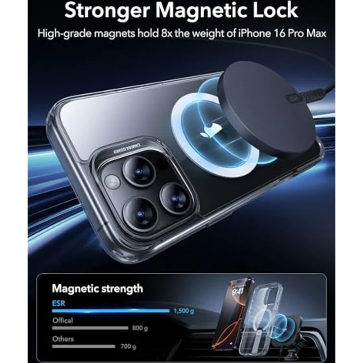 ESR iPhone 16 Pro Hülle mit Ständer, MagSafe-kompatibel, Militärnorm Schutz, stoßfest, klar – Bild 4