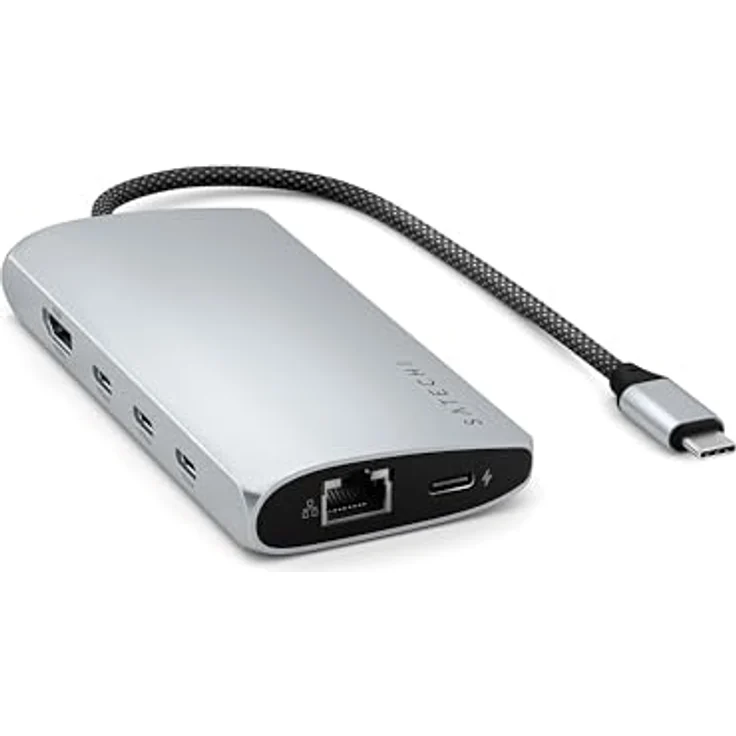 SATECHI USB C Hub Multiport Adapter V3, 8 in 1 USB-C Dongle mit 8K HDMI, 85W USB-C PD Charging, 4 USB-C Datenports, Ethernet, SD-Kartenleser für Mac, Windows – Silber – Bild 1