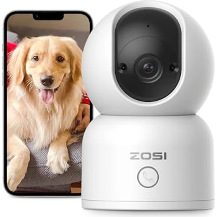 ZOSI 2K WLAN Überwachungskamera Innen, 360° Schwenkbare Kamera Indoor für Baby, 2,4/5Ghz WiFi, KI Personenerkennung, Auto-Tracking, One-Touch-Call, C518 – Bild 1