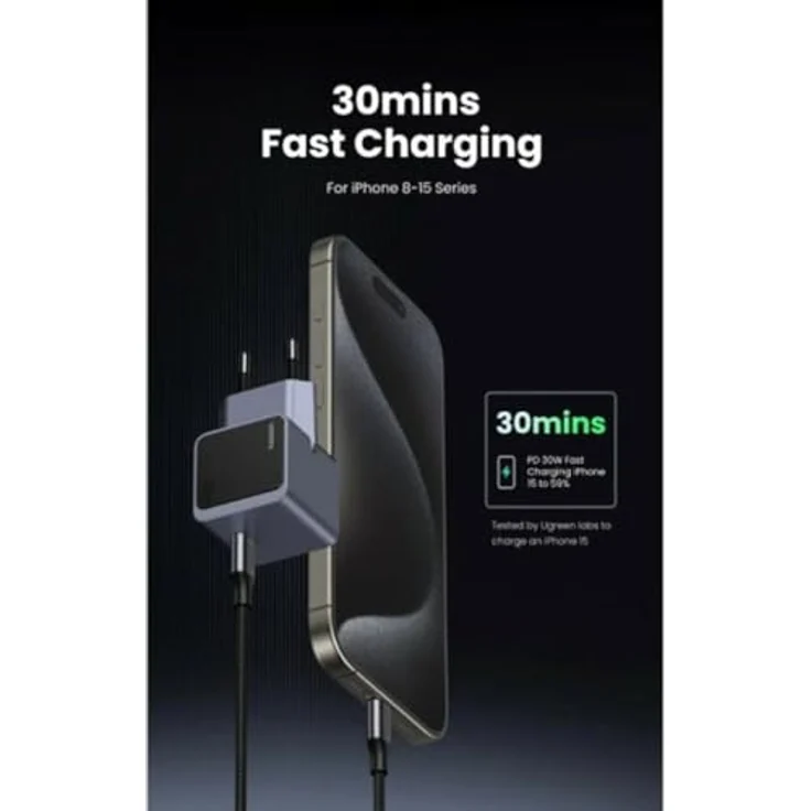 UGREEN Nexode S 30W USB-C GaN Wall Charger, leistungsstarker, kompakter Reiseadapter mit Thermal Guard, grau – Bild 8