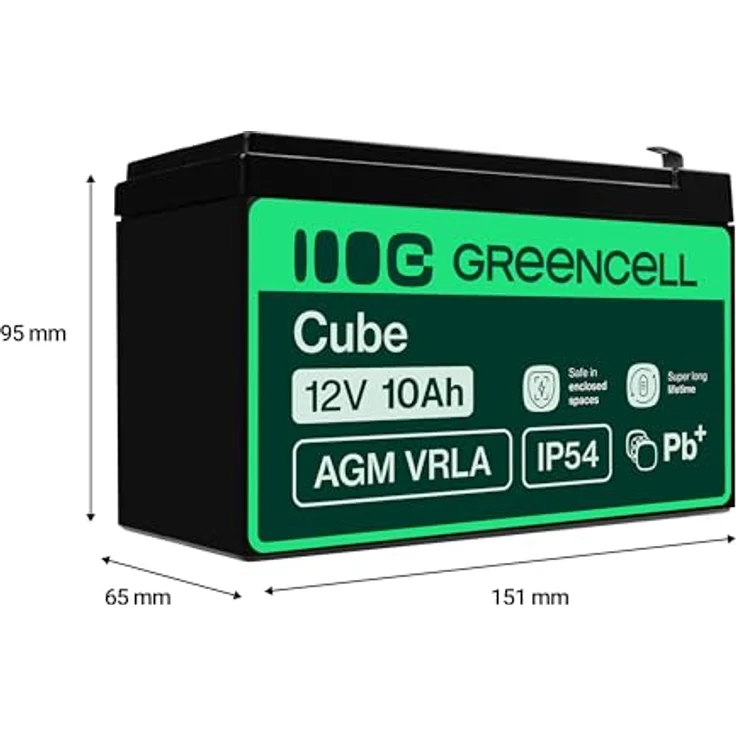 Green Cell® AGM 12V 10Ah Akku Vlies, VRLA Blei-Batterie für Notstromversorgung und Zyklenbetrieb, vibrationsfest und temperaturbeständig – Bild 2