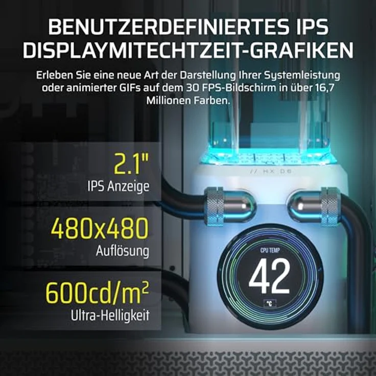 CORSAIR iCUE LINK XD6 RGB ELITE LCD-Pumpen-/Behältereinheit, FlowDrive Max-Pumpe, 480x480 IPS-LCD, integrierter Temperatursensor, 22 RGB-LEDs, Weiß – Bild 4
