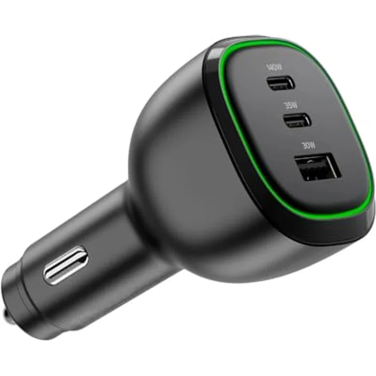 ALOGIC Rapid Power 165W Auto-Netzteil, 3-in-1 Ladegerät mit 2 USB-C und 1 USB-A Anschluss, kompakte Bauweise, Schwarz – Bild 2