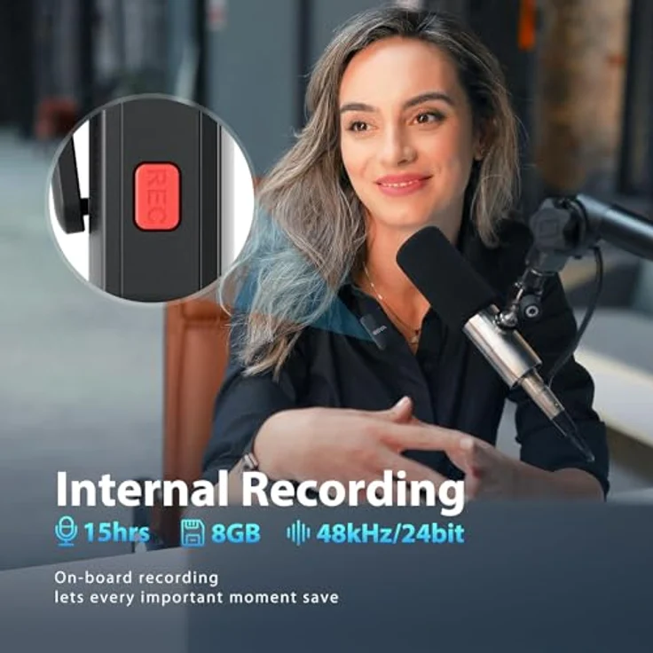 Boya Boyamic Wireless Mikrofon Set, 2,4 GHz Digitalfrequenzsystem mit 8 GB Speicher, bis zu 300 Meter Reichweite, 15 Stunden Akku, OLED-Display, schwarze Farbe – Bild 3