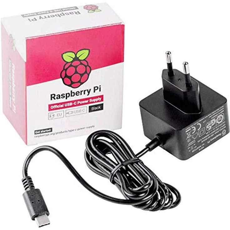 Raspberry Pi USB-Netzteil, USB-C 5.1V 3A mit 1.5M Kabel, schwarz, Überstrom- und Überhitzungsschutz – Bild 1