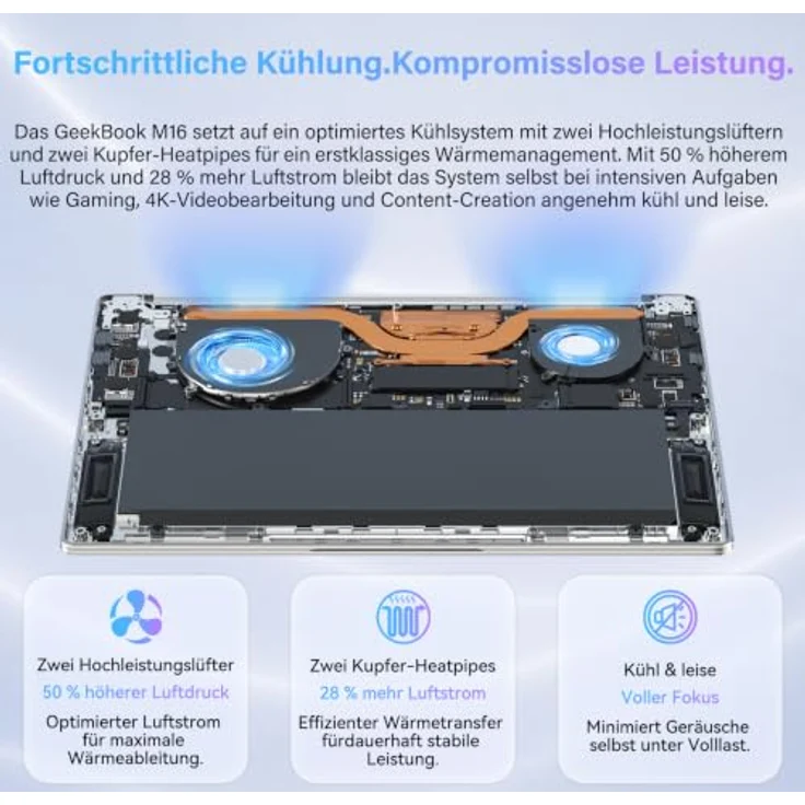 GEEKOM GeekBook M16 Business-Laptop mit Intel Core Ultra 9, 55W Leistung, 99,9 Wh Akku, USB4, Fingerabdrucksensor und IceBlade 3.0 Kühlung – Bild 4