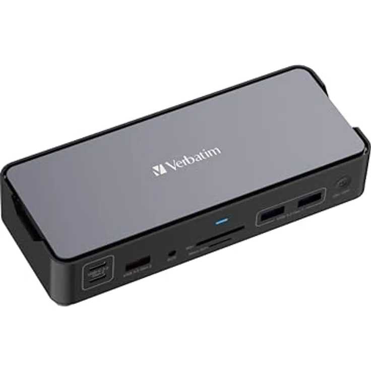 Verbatim USB-C Pro Docking Station, 15-in-1 Hub, Multiport Adapter zu HDMI 4K und 8K, USB-A und USB-C, PD 80 W, AUX, Card Reader, in Schwarz