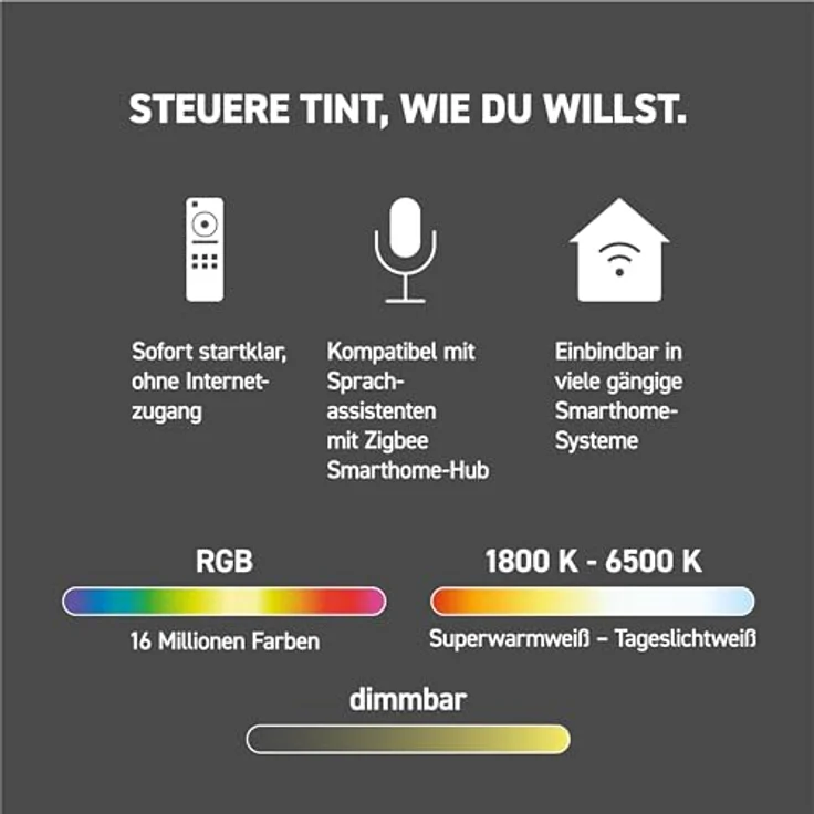 tint Smarte LED-Deckenleuchte Malea grey – Dimmbare Beleuchtung mit weißem (1800-6500 K) und farbigem RGB Licht, steuerbar per Alexa, Fernbedienung oder Bluetooth – Bild 3