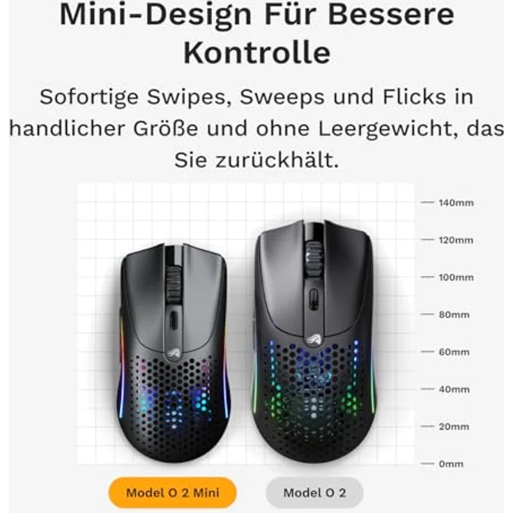 GLORIOUS Model O 2 Mini Wireless Gaming-Maus - Leichte 57g, bis 210 Stunden Akkulaufzeit, Dual Wireless 2.4 GHz und Bluetooth 5.2, optischer Sensor mit 26K, 80M Klicks, 6 Tasten, FPS - Schwarz – Bild 4