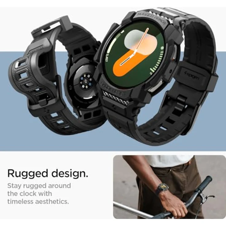 Spigen Rugged Armor Pro Hülle mit Armband für Samsung Galaxy Watch 7 40mm (2024) - Matt Schwarz, Stoßfestes TPU & präzise Ausschnitte - Preisvergleich – Bild 4