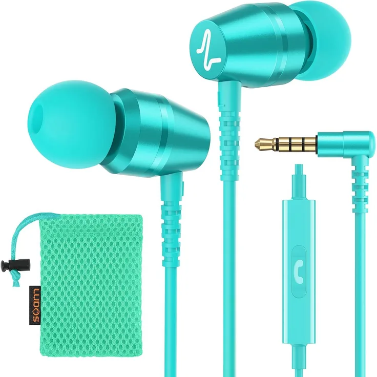 Ludos In-Ear Kopfhörer mit Kabel und Mikrofon, klarer Stereo-Sound, 3.5-mm-Anschluss, ergonomischer Sitz