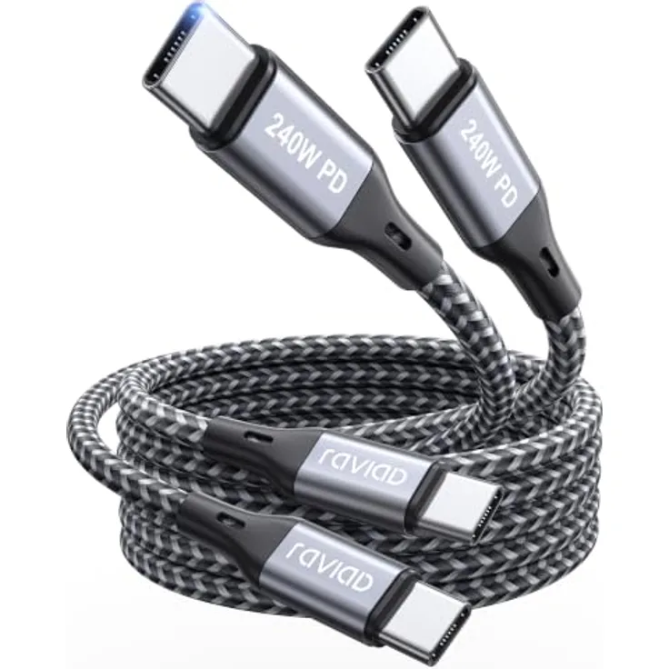 RAVIAD 240W USB C Kabel 1M, 2 Stück, PD 3.1 Schnellladekabel mit E-Marker Chip, Kompatibel mit iPhone 17 und Samsung Galaxy S23