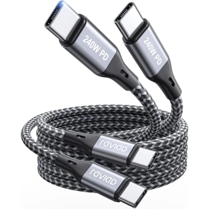 RAVIAD 240W USB C Kabel 1M, 2 Stück, PD 3.1 Schnellladekabel mit E-Marker Chip, Kompatibel mit iPhone 17 und Samsung Galaxy S23 – Bild 1